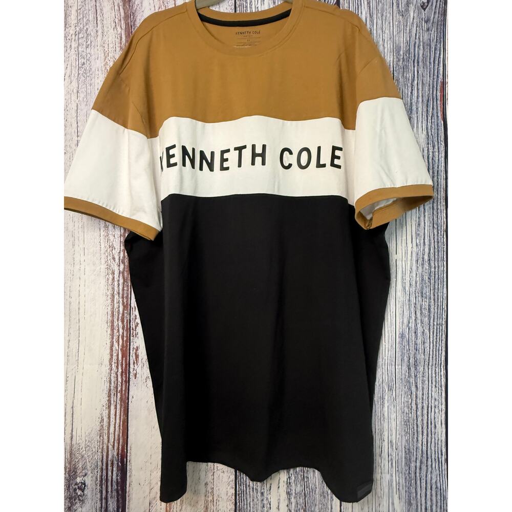 Kenneth Cole New York Men's T-Shirt with Color Block Design Gold White Black 2X